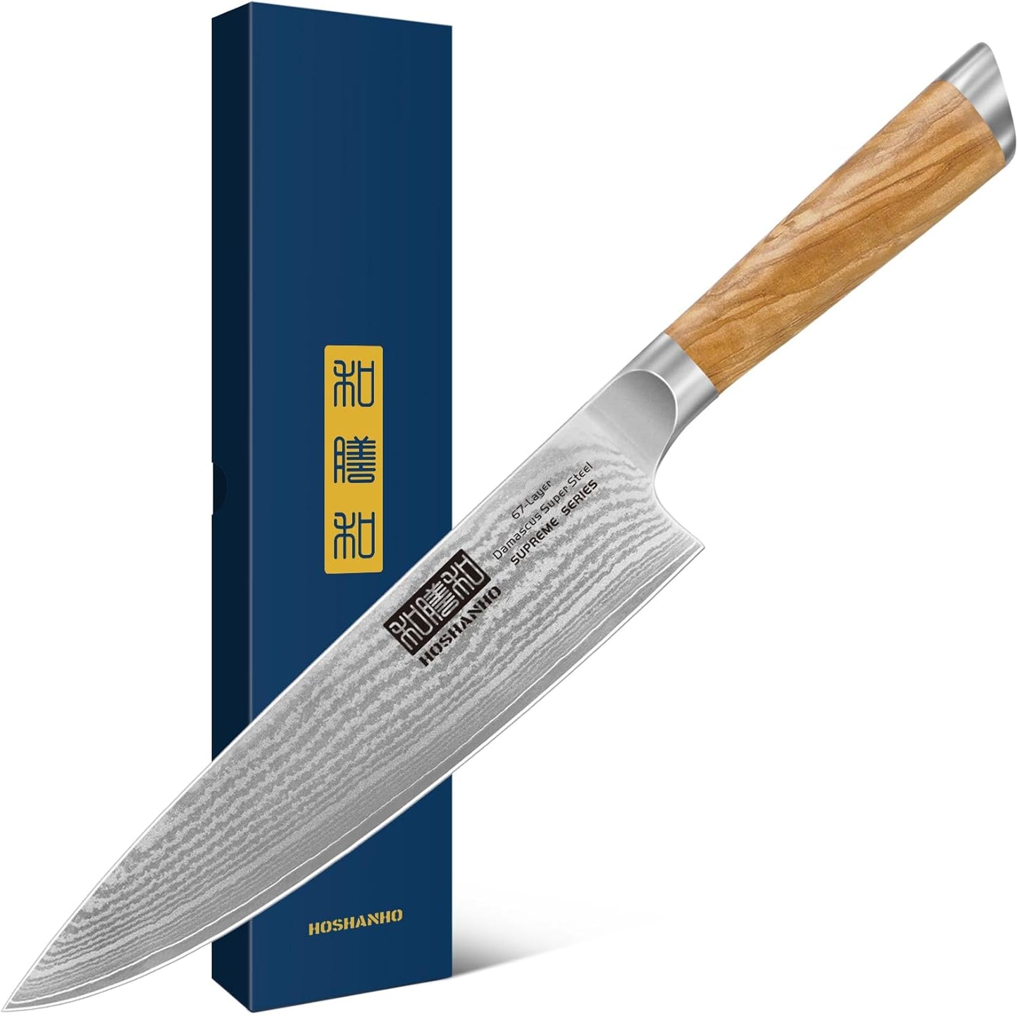 HOSHANHO Damascus Chef Knife 8 Inch, Professional 67 Layers 10Cr15CoMoV Super Steel Kitchen Knife, Ultra Sharp Japanese Knife with Durable Ergonomic Olive Wood Handle