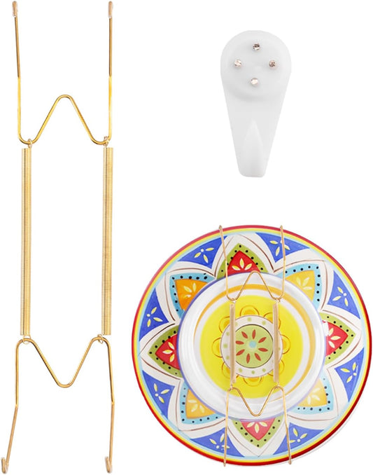 Plate Hangers for The Wall Suitable for 10-14 inch Small Decorative Plate, Invisible Stainless Steel Plate Hangers for Display with Wall Hooks, for Plates/Platter/Dish/Picture(Gold)