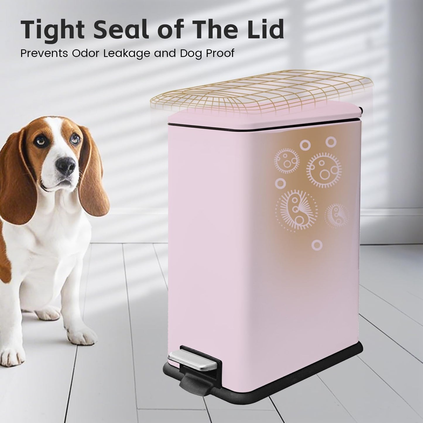 12 Gallon Slim Stainless Steel Trash Can with Soft-Close Lid & Removable Inner Bucket, Fingerprint-Proof, Odor-Controlled Pedal Garbage Can 45 Liter,Kitchen Bathroom & Office, Pink