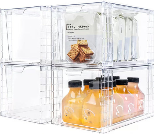 4Pack Large Stackable Storage Drawers,Clear Acrylic Organizers with Handle,Easily Assemble for Kitchen Undersink,Bathroom,Cabinet,Makeup,Closet,Medicine,Pantry Organization Bins