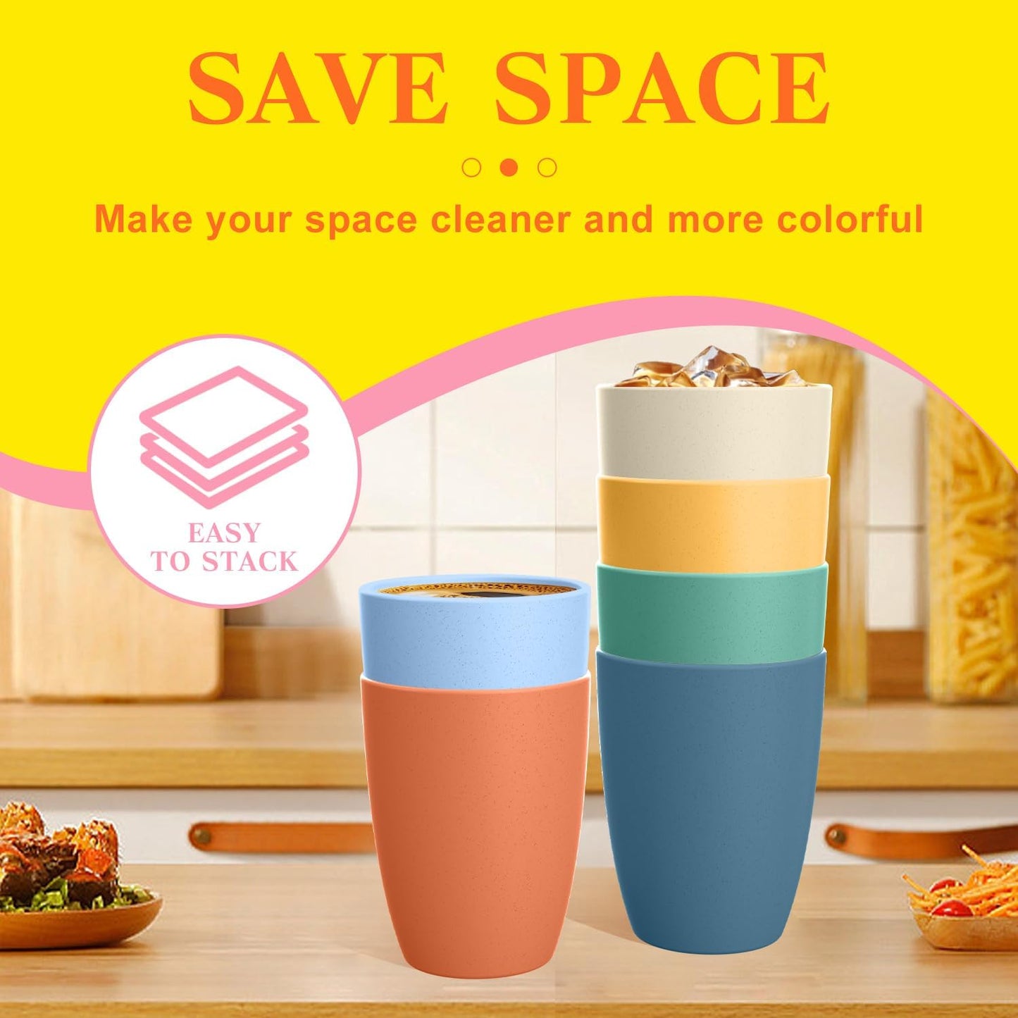 Homienly Wheat Straw Cups, Alternatives to Plastic Cups Reusable Set of 6, Unbreakable Drinking Cup Water Tumblers for Kitchen,Camping, Party, Dishwasher Safe Drinking Glasses Set(12 OZ, Colorful)