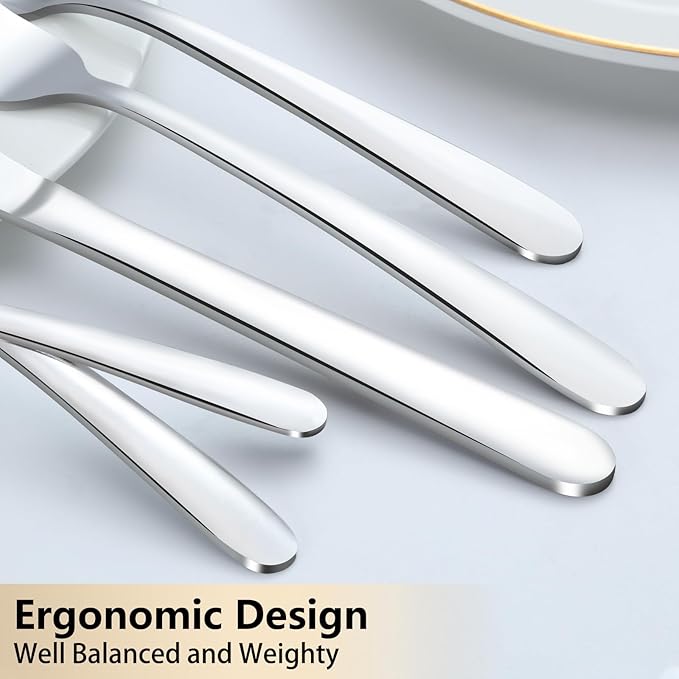 Pleafind 60-Pcs Silverware Set Service for 12, Premium Stainless Steel Flatware Set, Include Forks Spoons and Knives Set, Mirror Polished Cutlery Utensil Set for Home Restaurant, Dishwasher Safe