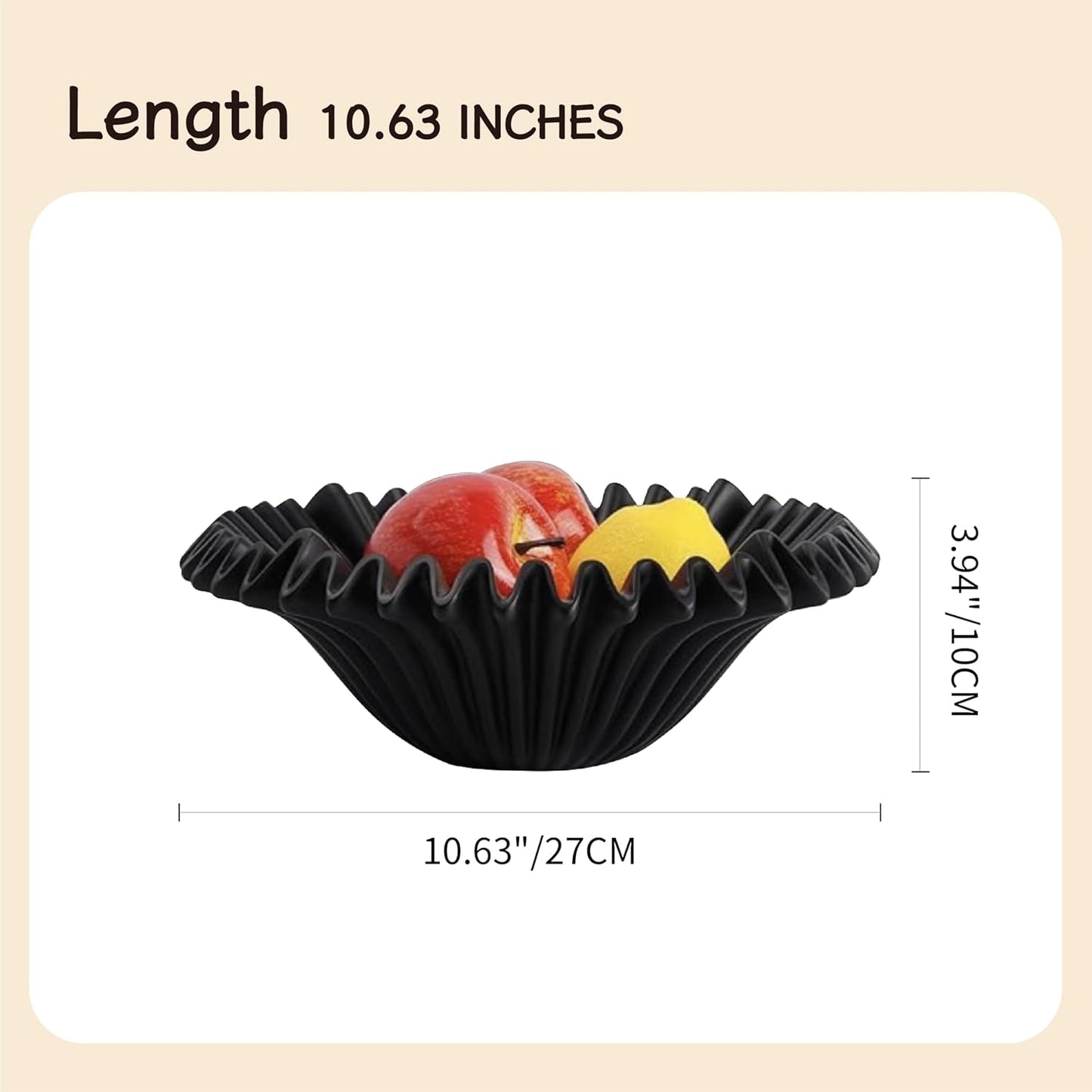 Modern Decorative Bowl with Ruffled Design, Scalloped Resin Centerpiece Bowl for Home Decor, Entryway Key Holder and Fruit Display (Black)