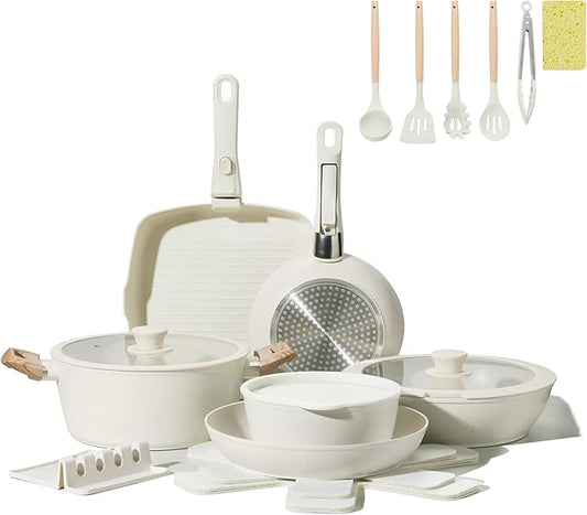 23PCS Ceramic Nonstick Cookware Set, Nonstick Detachable Handle Ceramic Cookware, Induction Kitchen Cooking Set with Removable Handle,include Frying Pans & Saucepans Oven Safe, Stackable Set