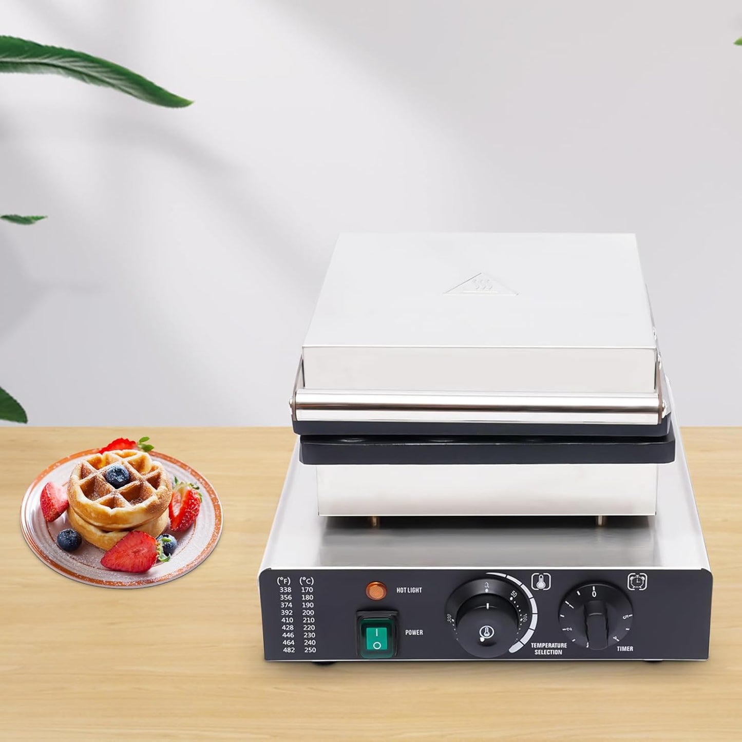 1750W Commercial Waffle Maker, 16 Grids Electric Waffle Maker Non-Stick Stainless Steel Belgian Waffle Iron w/Time & Temper Adjustable| Whisk|Food Clip, Large Waffle Machine for Restaurant Party Food