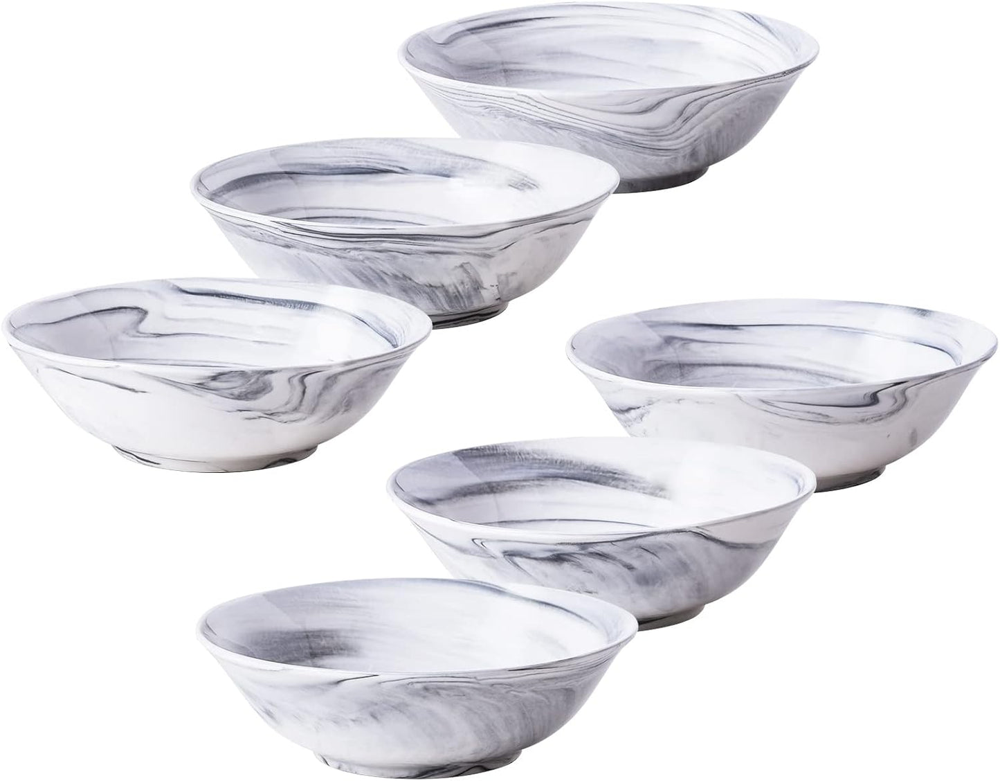 Yundu Grey Marble Ceramics Bowls Set of 6, 28 Ounce Pasta/Cereal/Salad/Soup Bowls for Kitchen, Dishwasher & Microwave Safe