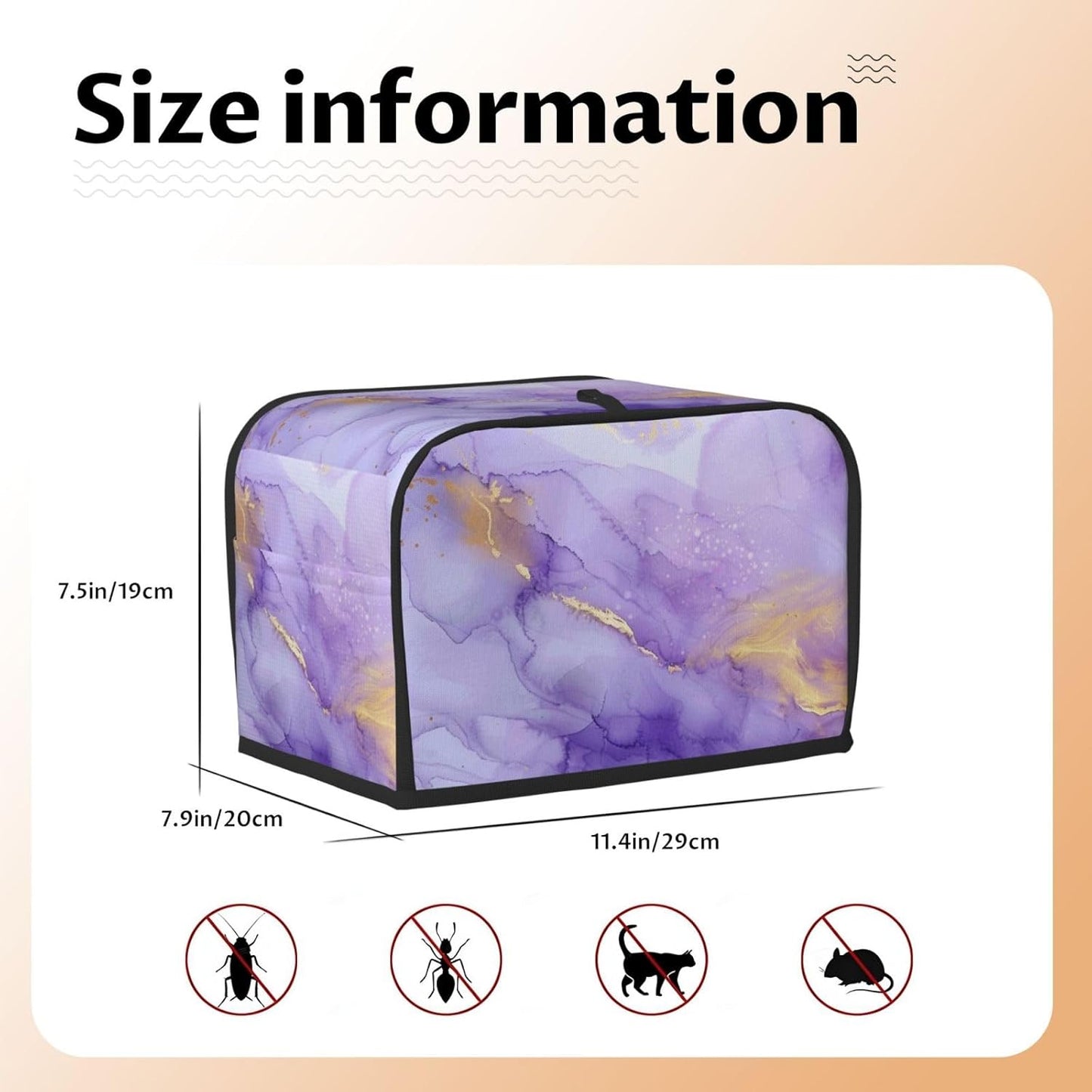 Toaster Cover 2 Slice Pastel Purple Marble Kitchen Small Appliance Covers with Pockets Dust and Fingerprint Protection