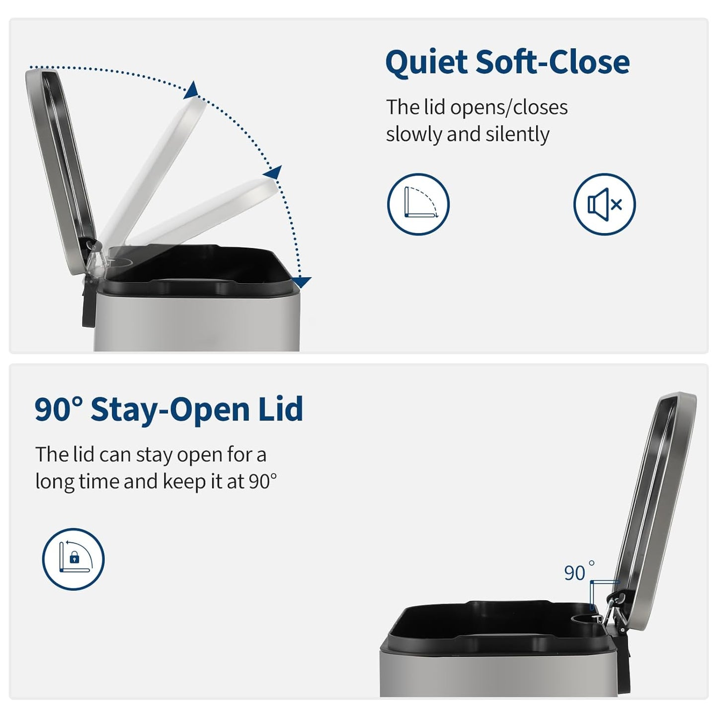 Garvee 13.2 Gallon Trash Can for Kitchen, Stainless Steel Step Trash Can with Soft-Close Lid & Removable Inner Bucket, Rectangular Garbage Can for Office Bathroom Living Room, Silver