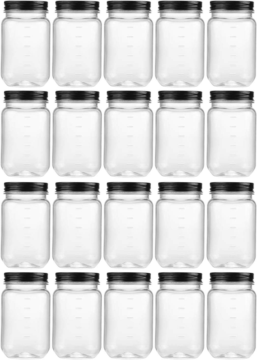 novelinks 16 oz Clear Plastic Jars with Screw-On Lids - BPA-Free Refillable Storage Containers for Slime, Food, Crafts, Kitchen & Household Use (20 Pack,Black)