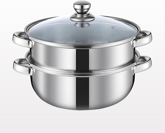 Steamer Pot for Cooking 3.0-Quart Steam Pot with Lid 2-tier Multipurpose Stainless Steel Steaming Cookware with Handle for Vegetable, Soups, Stews and Pasta
