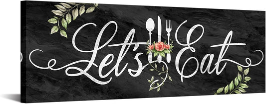 KREATIVE ARTS Farmhouse Kitchen Wall Art - Let's Eat Sign Poster - Black Marble Canvas Prints - Ready to Hang 12x36'' Painting for Dining Room and Kitchen Decor