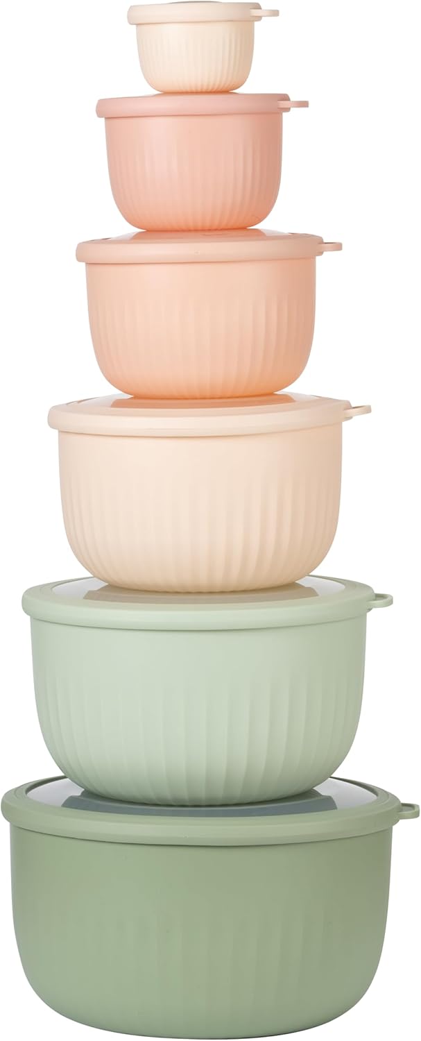 COOK WITH COLOR Prep Bowls with Lids- Wide and Deep Nesting Plastic Small Mixing Bowl Set with Lids, 12 Piece Set - Deep Bowls, Mint/Pink