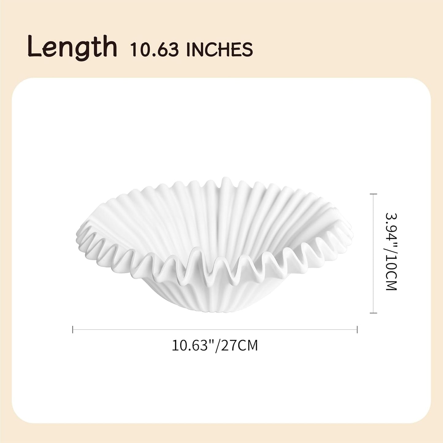 Modern Decorative Bowl with Ruffled Design, Scalloped Resin Centerpiece Bowl for Home Decor, Entryway Key Holder and Fruit Display (White)