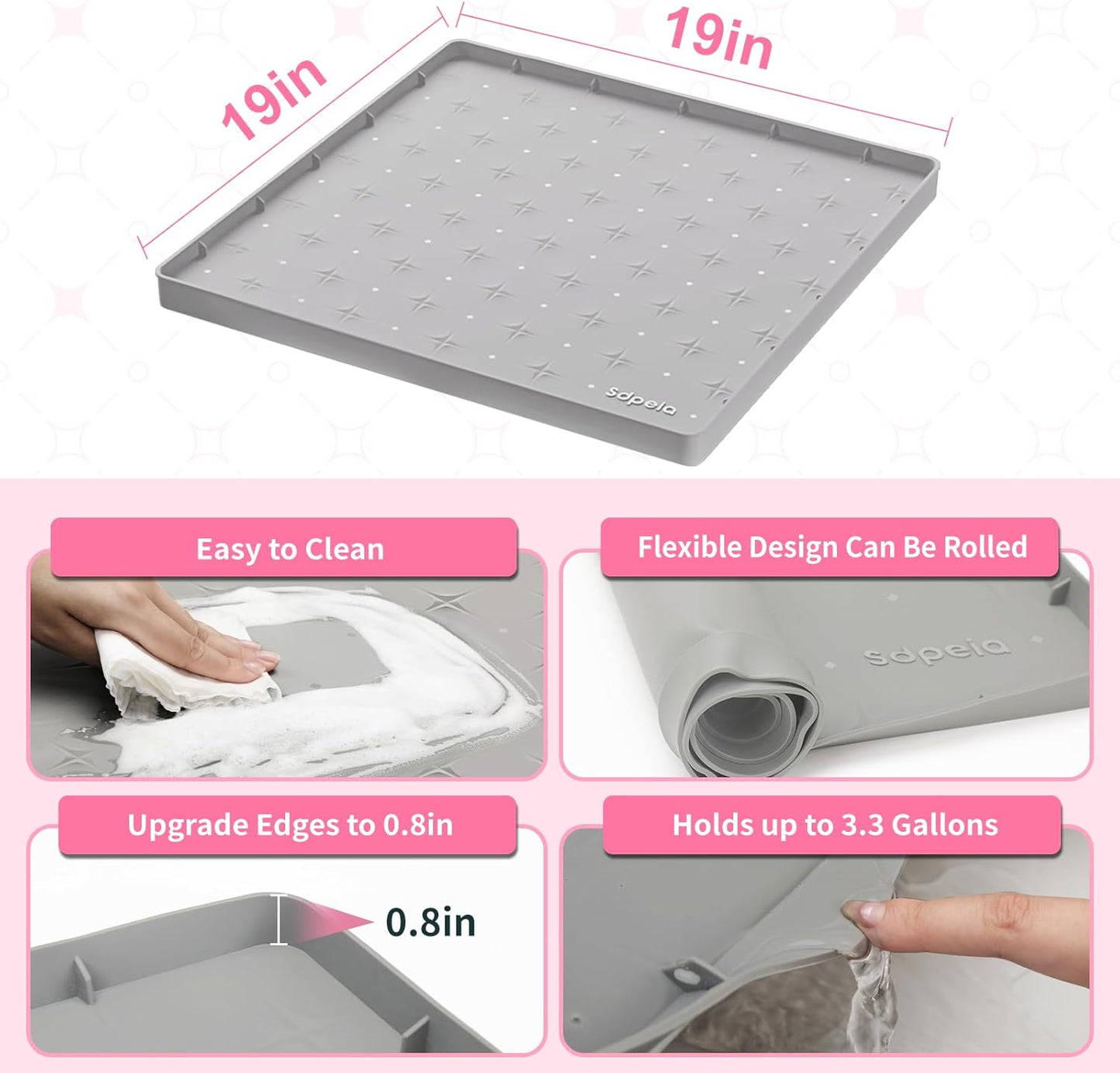 Sdpeia Under Sink Mat for [19" x 19"] Cabinet, Upgraded Silicone Waterproof Mat Kitchen Cabinet Liner Cabinet Protector Kitchen Organizers and Storage