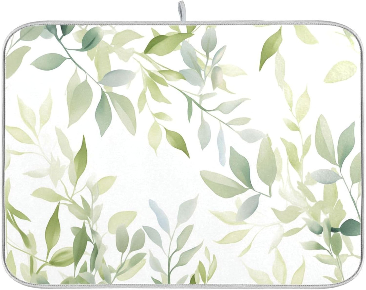 Sage Green Leaves Dish Drying Mat for Kitchen Counter Super Absorbent Dishes Pad Reversible Microfiber Protector Dish Draining Mats 16x18 inch