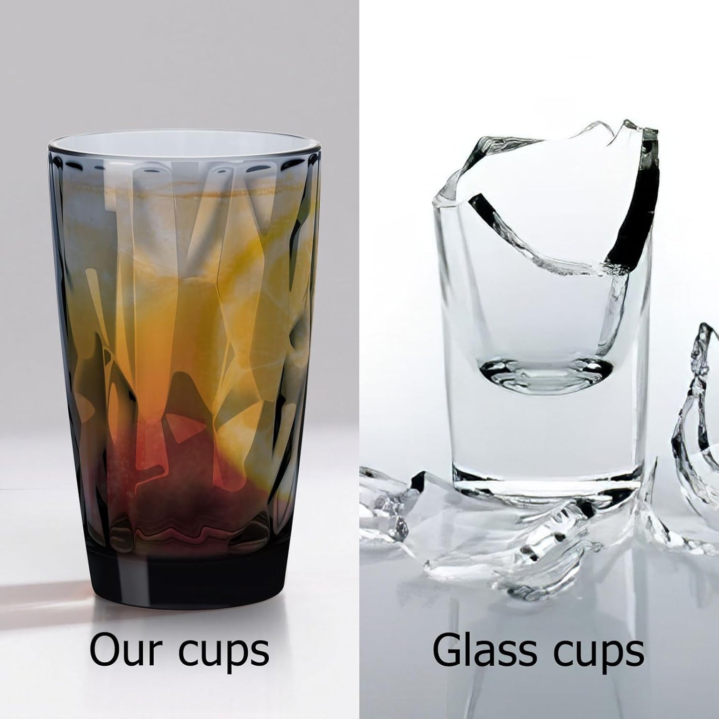 Topsky 16oz Plastic Tumblers Drinking Glasses Set of 4,Gray Acrylic Drinking Cups Wine Glasses Beverage Cups for Daily Use, Poolside, Outdoor&Indoor - Stackable,Dishwasher Safe,Easy to Clean