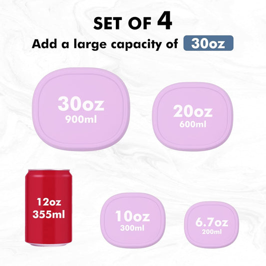 Anatole Silicone Food Storage Containers 4 Pcs Lunch Bento Box with Lids Leakproof Dishwasher Microwave Oven Freezer Safe BPA Free CPC Certified (30oz 20oz 10oz 6.7oz)