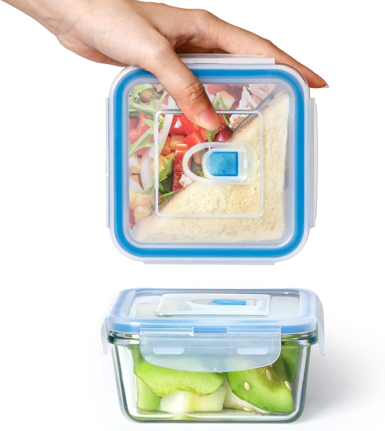 NUTRIUPS 0.5L Glass Food Storage Containers Set of 2, Square Meal Prep Containers, Food Storage Containers