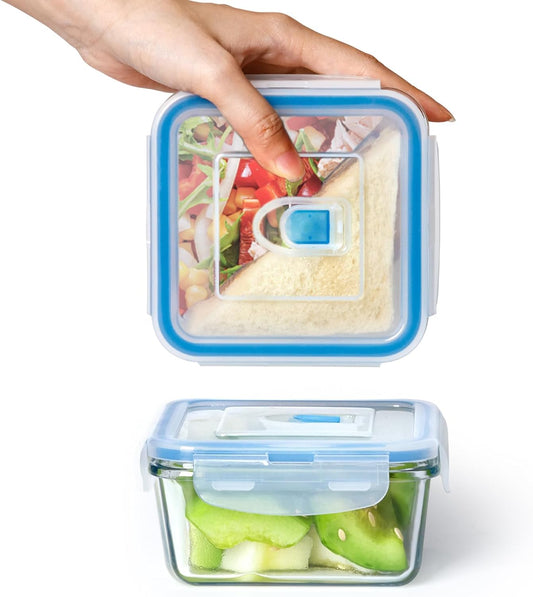 NUTRIUPS 0.5L Glass Food Storage Containers Set of 2, Square Meal Prep Containers, Food Storage Containers