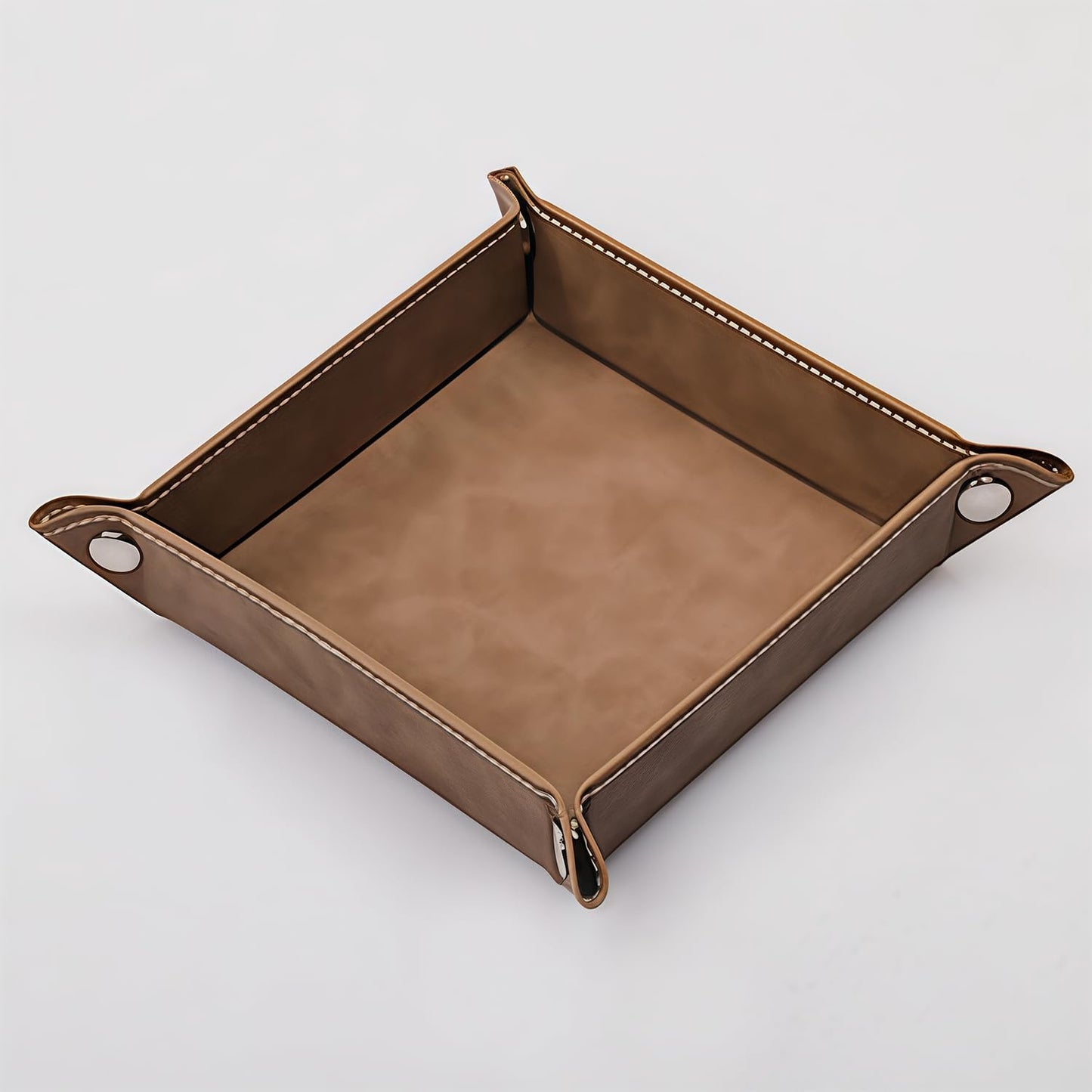 siduater Valet Tray Desktop Storage Organizer – Vegan Leather Catchall Bedside Vanity Tray Nightstand Caddy Holder for Remote Controller, Watch, Keys, Phone, Wallet, Coin, Jewelry, Stone Brown