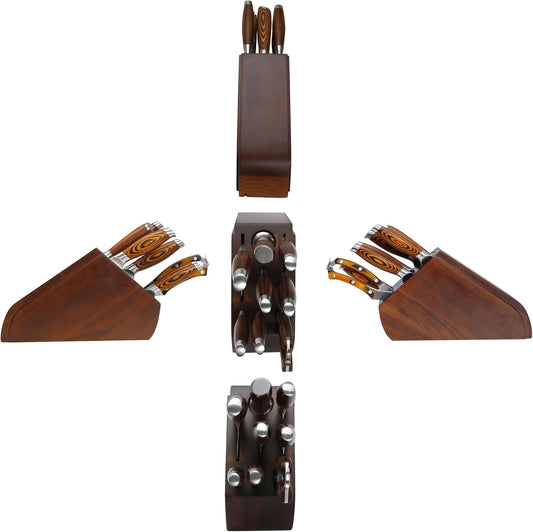 MSY BIGSUNNY 9pcs Knife Block Set, German Steel Kitchen Knife Set with Bone Chopper, Precious Pakkawood Handle for Chef Knife Block Set