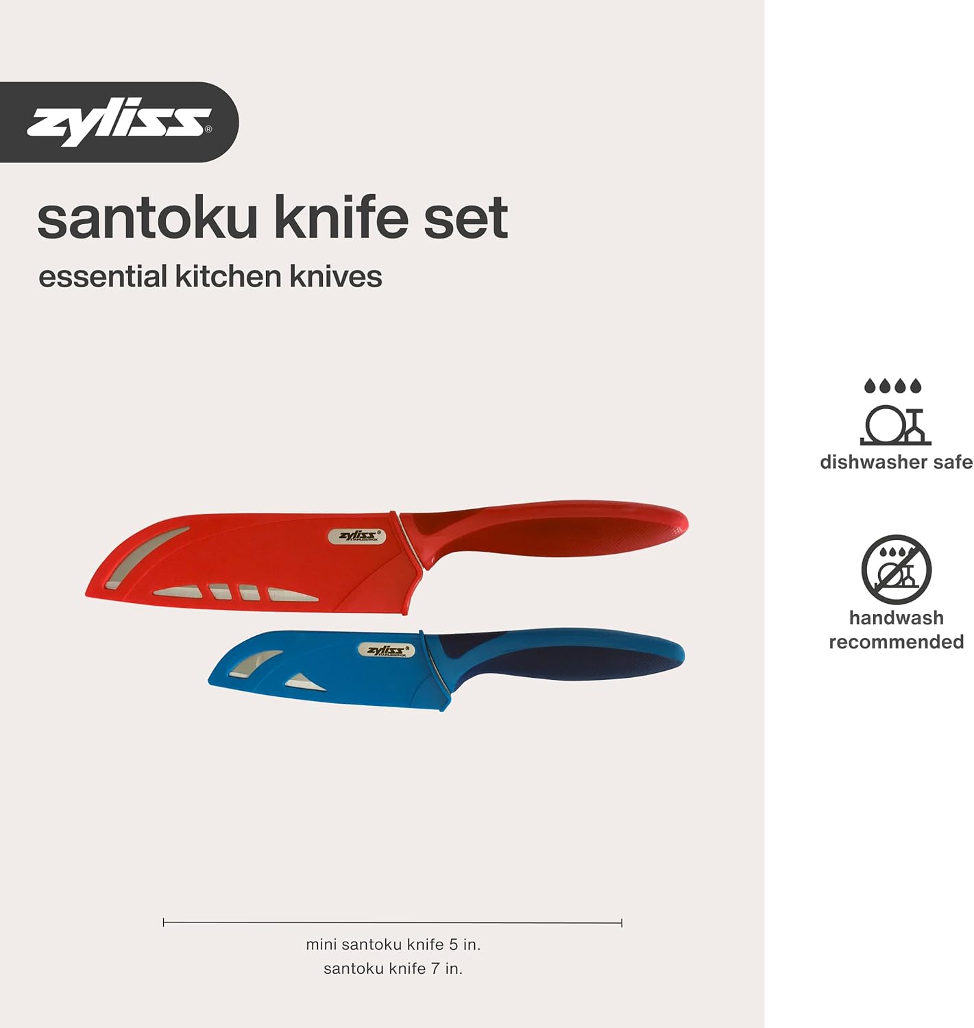 ZYLISS 2 Piece Santoku Knife Set with Sheath Covers, Stainless Steel