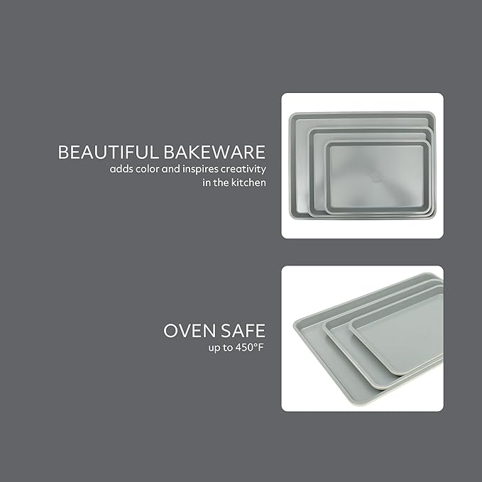Sur La Table Kitchen Essentials Bake Sale 3-Piece Cookie Sheet Set – Nonstick Carbon Steel Baking Pans (13, 15, 18 Inch) – Grey Easy-Clean Oven Trays for Cookies, Roasting & More
