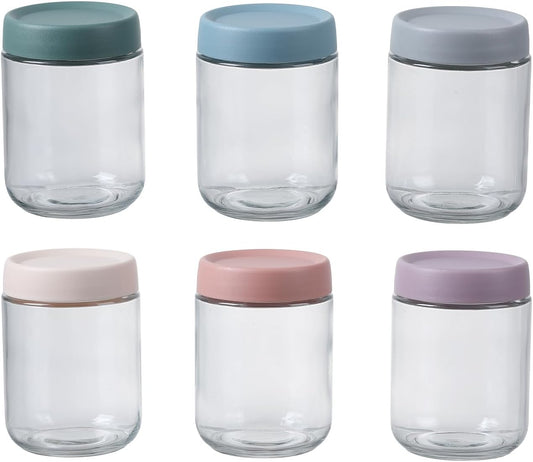 16Oz Overnight Oats Containers 16 OZ Mason Food Jars With lid Wide Mouth Glass Food Storage For Oats Yogurt Vegetable and Fruit Salad Spices Jam (6 Pack Color Lid)