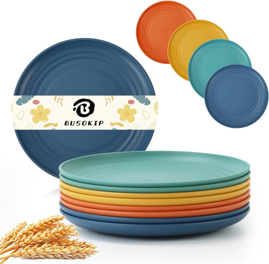 8 Pack Appetizer Plates 5.7 Inch, Lightweight Wheat Straw Plate Kids Plates, Plastic Plates Reusable, Microwave & Dishwasher Safe Small Plate for Kitchen, Camping (Multicolor)