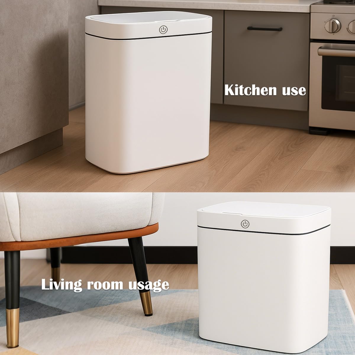 4 Gallon White Intelligent Sensor Garbage bin, Supports Multiple Opening Methods, Waterproof Design, Odor Proof Design, Fast Response, Suitable for Kitchen, Living Room, Bedroom, Office, etc