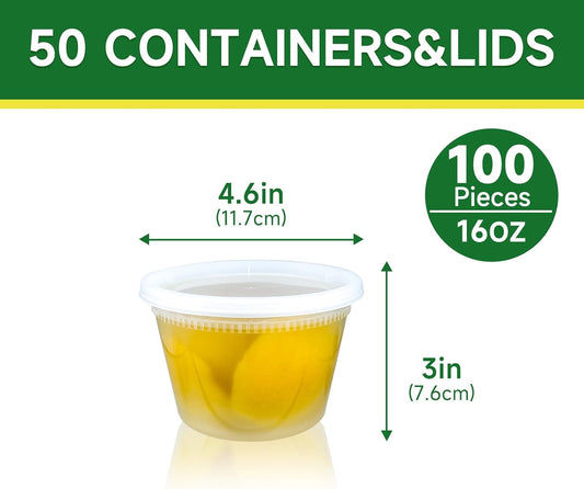 50 Set 16 oz Deli Containers with Lids, Leak-Proof BPA Free Plastic Take Out Bowls, Food Storage Containers for Takeout Meal Prep Storage, Freezer, Microwave & Dishwasher Safe