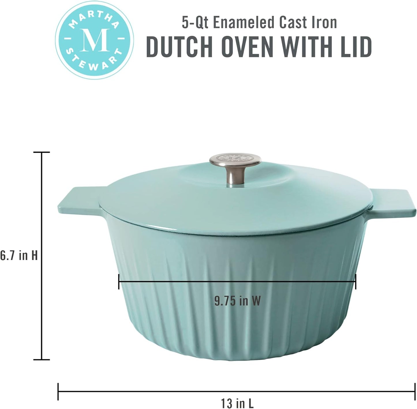 Martha Stewart Eastholm 5 QT Enamel Cast Iron Dutch Oven, Martha Blue