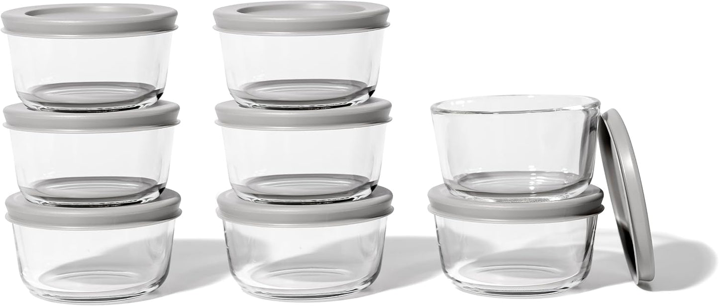 DURA LIVING 16-Piece Glass Food Storage Containers Set (8 Containers + 8 BPA-Free Lids) | 1-Cup, Leakproof | Microwave, Freezer, Oven & Dishwasher Safe | Ideal for Meal Prep & Pantry Organization