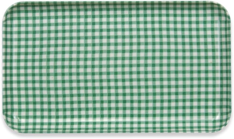TATSU-Craft NR Non Slip Serving Tray Gingham Check, Green, Microwave Safe, Rectangular Plastic Tray, 8.5 x 4.9 Inches, Ideal for Cafeterias, Restaurants, Coffee Shops, Salad, Organic Food, and More