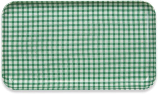 TATSU-Craft NR Non Slip Serving Tray Gingham Check, Green, Microwave Safe, Rectangular Plastic Tray, 8.5 x 4.9 Inches, Ideal for Cafeterias, Restaurants, Coffee Shops, Salad, Organic Food, and More