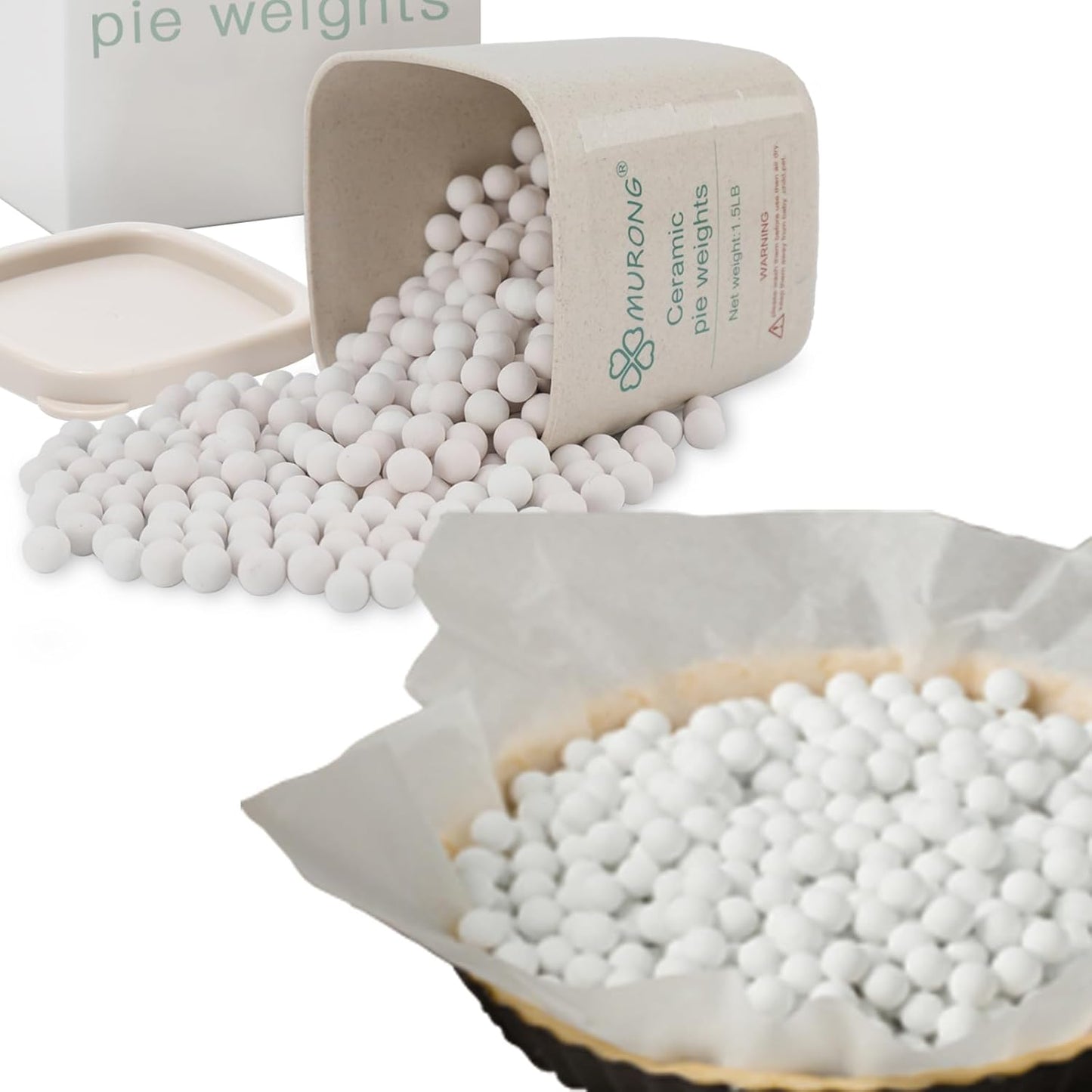 Baking Pie Crust Weights, Reusable Natural Ceramic Pie Weights for Blind Baking Perfect Pie Skin with Wheat Straw Container (1.5 LB)