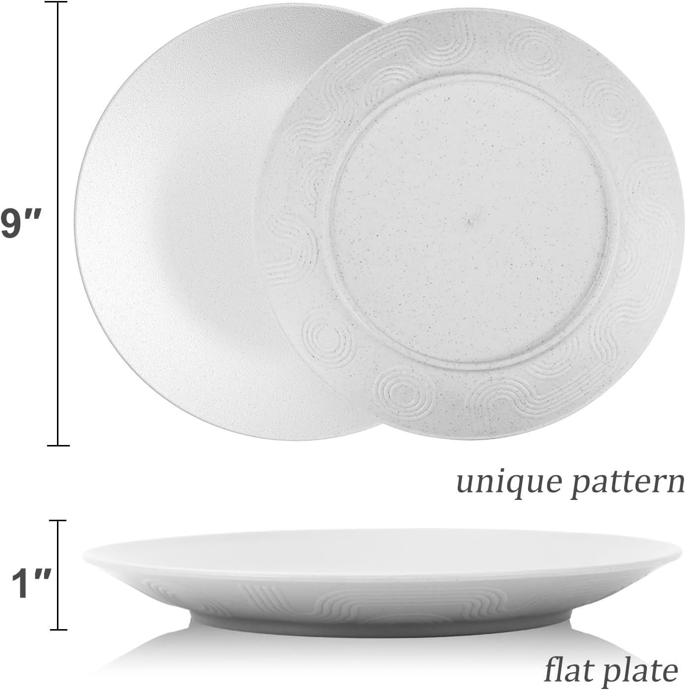 Wrova Wheat Straw Dinner Plates 9 Inch Unbreakable Set of 8 - Dishwasher & Microwave Safe Plastic Plates Reusable - Lightweight Plates for kitchen,camping,salad,appetizer - White