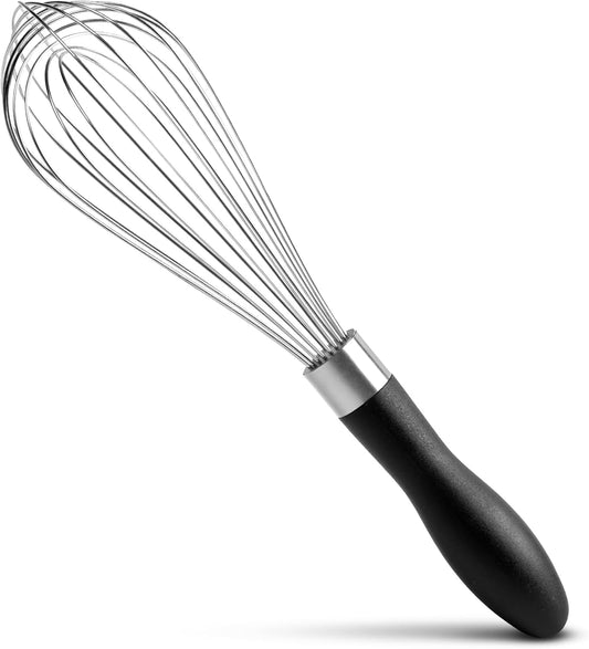 10-Inch Stainless Steel Kitchen Whisk, Ergonomic, Non-Slip Handle, Dishwasher Safe, Perfect for Beating Eggs, Mixing Batter, Whipping Cream