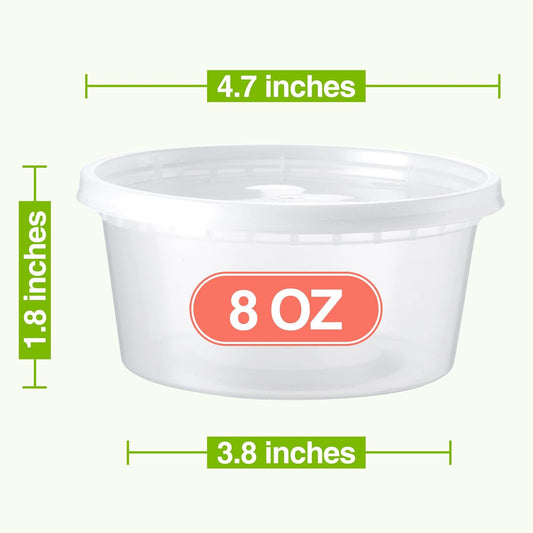 100 Set 8 oz Deli-Containers-with-Lids-Airtight-Plastic-Food-Storage-Containers-with-Lids-Soup-Slime-Overnight-Oat-To-Go-Containers