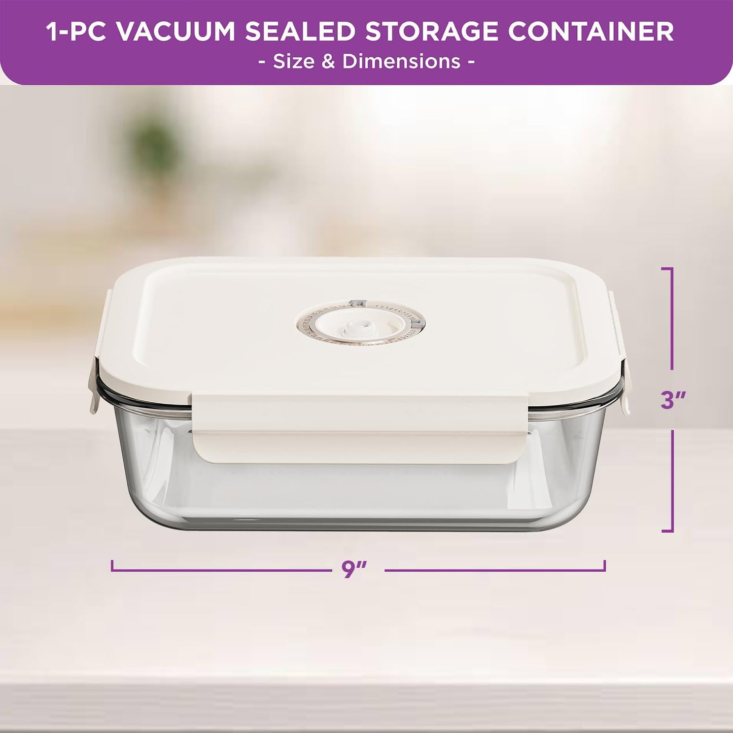 HOLDN’ STORAGE Vacuum Food Storage Container, 1480 ml Rectangular Glass Container - Keep Food Fresh Longer, BPA-Free Glass, Leak-Proof, Ideal for Meal Prep, Marinating