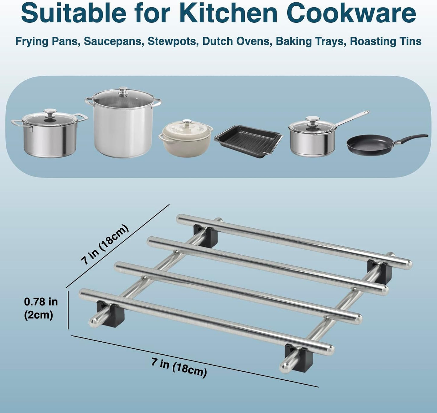 4Pcs Stainless Steel Trivet for Hot Dishes, Lightweight Metal Trivets for Hot Pots and Pans, Metal Cooling Rack, Heat Resistant Mats for Countertop Cooling, Cooking Baking Pans Holder, 7"x7"