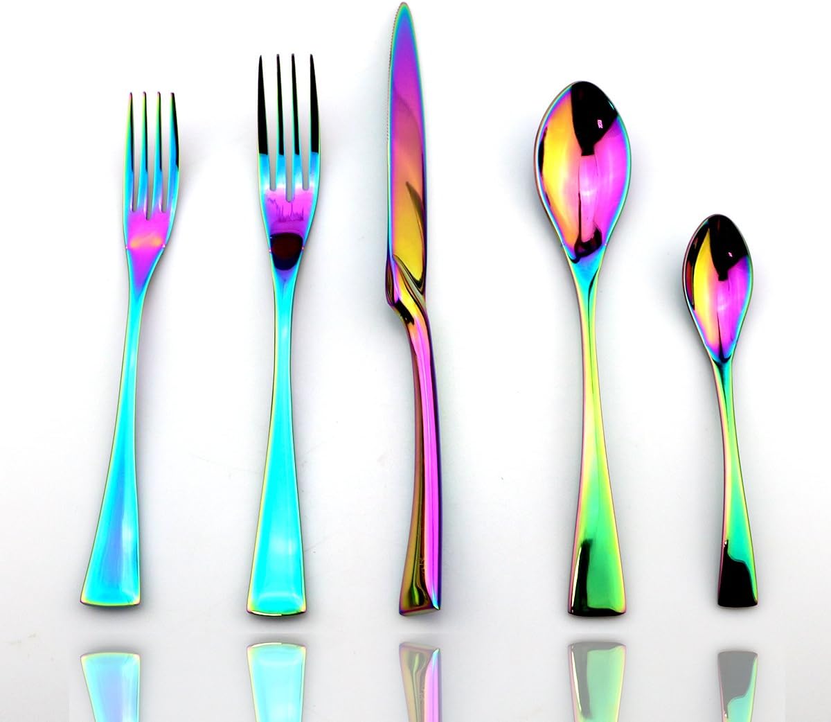 JASHII Luxury Unique Flatware Set 20-Piece | Iridescent Silverware Sets | 18/10 Stainless Steel Dinnerware Set | Utensils For 4 | Rainbow Tableware,Dinner Knife Fork Fork w/DESSERT COFFEE Spoon