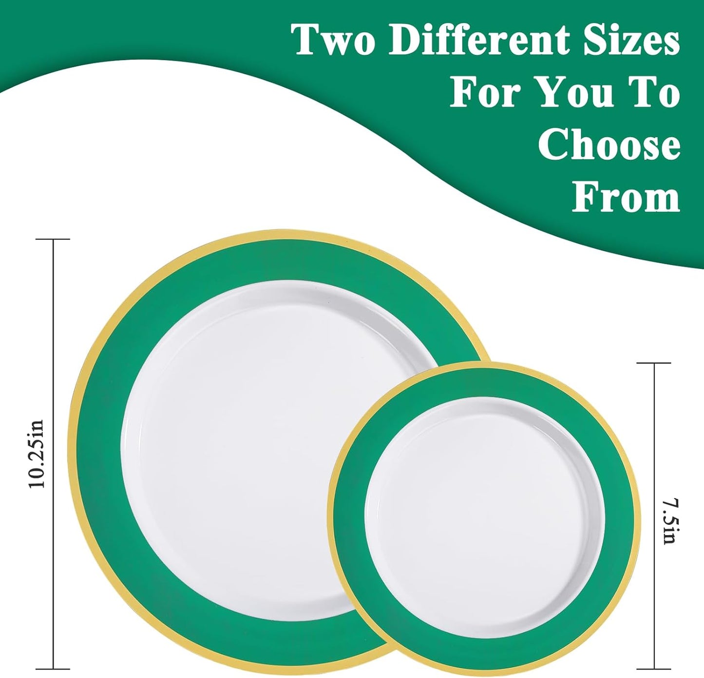 100Pack Plastic Plates Disposable Heavy Duty for Christmas Include 50PCS 10.25inch Dinner and 50PCS 7.5inch Dessert Plastic Plates for Party Wedding Birthday New Year,Green