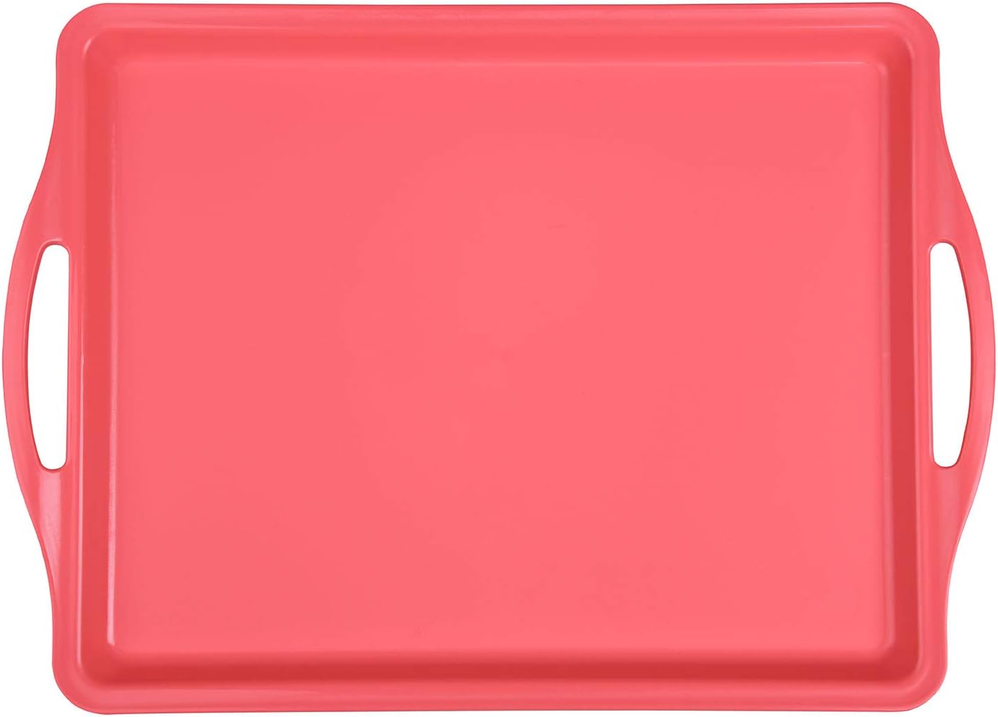 Mintra Home Large Unbreakable Plastic Rectangular Serving Tray/Platter with Handle 14in, SALMON, (Heavy Duty,Large Capacity Great For Kitchen, Wedding, Restaurant Indoor or Outdoor Picnic Camping