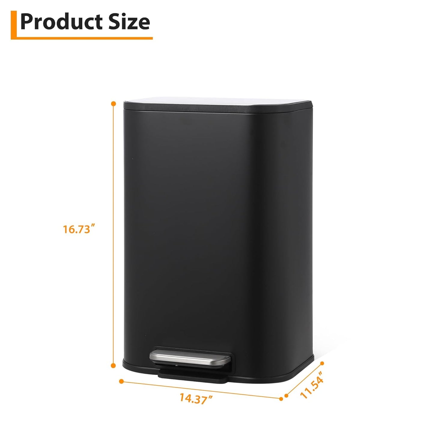 Trash Can with Lid, 5.3 Gallon Stainless Steel Garbage Bin for Kitchen, Rectangular Trash Can with Step-On Pedal and Inner Bucket for Home Office Bathroom Living Room (20 L, Black)