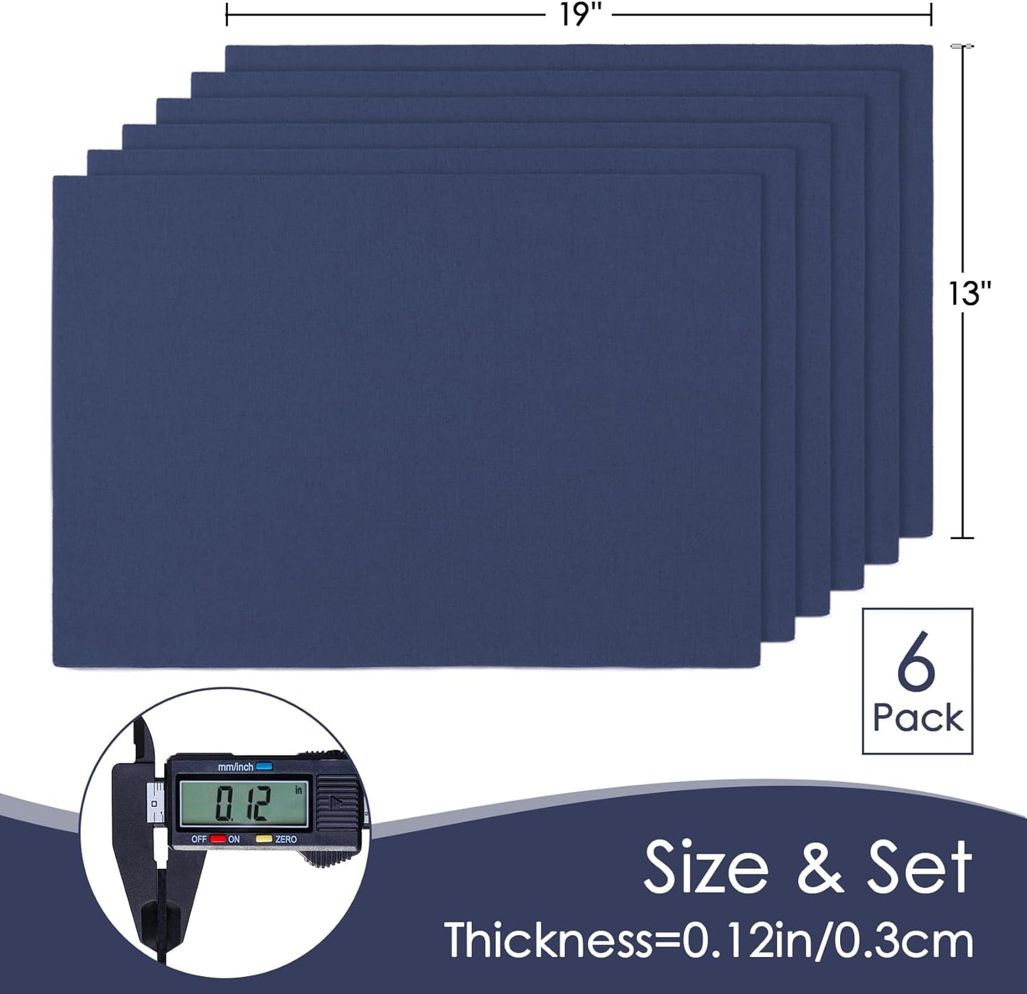 MANSPHIL Navy Blue Cloth Placemats Set of 6 Double Layer Thick Fabric Table Mats Faux Linen Place Mats Heat Resistant Washable Wrinkle Free Dining Kitchen Table Decor, 13x19 Inch Oeko Tex Placemat