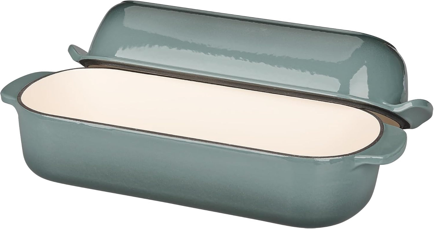 Enameled Cast Iron Loaf Pan with Lid, Dutch Oven Bread pan for Homemade Sourdough Bread Baking, 12.5x5.5 inch, 5qt, Slateblue