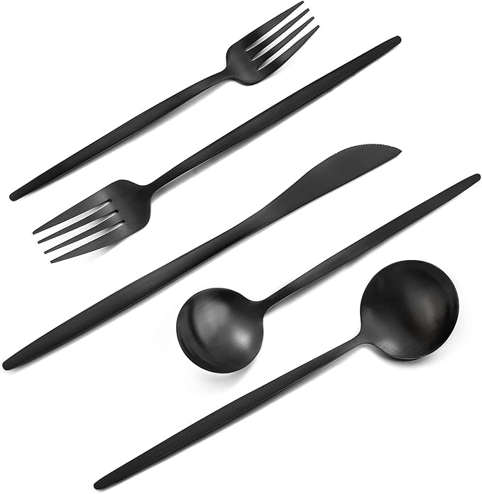 Matte Black Silverware Set, VANVRO 40-Piece Stainless Steel Flatware Set, Satin Finish tableware Cutlery Set, Service for 8, Home and Restaurant, Dishwasher Safe