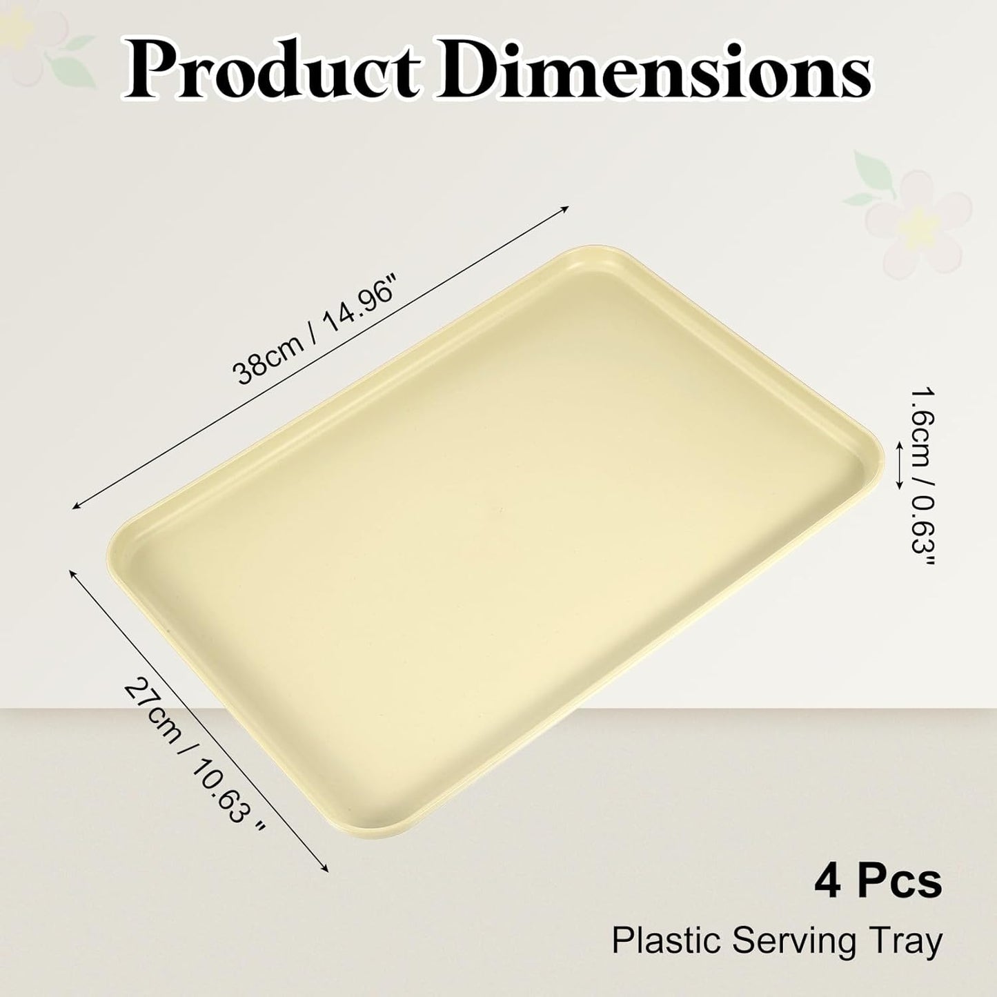 uxcell 4Pcs Plastic Serving Trays, 15 x 10.6 Inch Rectangle Food Trays Serving Cafeteria for Kitchen Restaurant Coffee Fruit Burger Lunch Dessert, Light Yellow