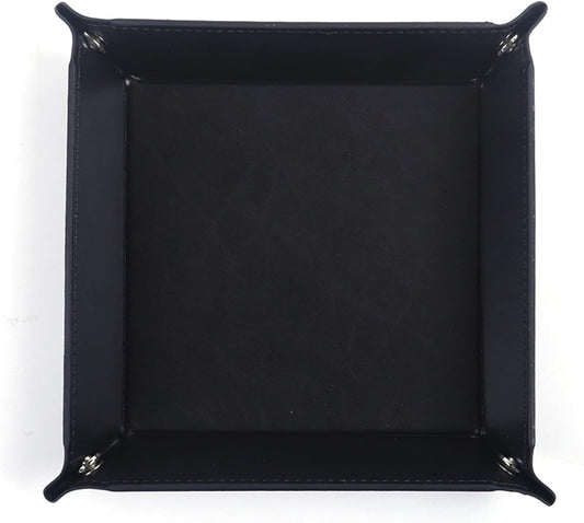 siduater Valet Tray Desktop Storage Organizer – Vegan Leather Catchall Tray Bedside Vanity Tray Nightstand Caddy Holder for Remote Controller, Watch, Keys, Phone, Wallet, Coin, Jewelry, Black